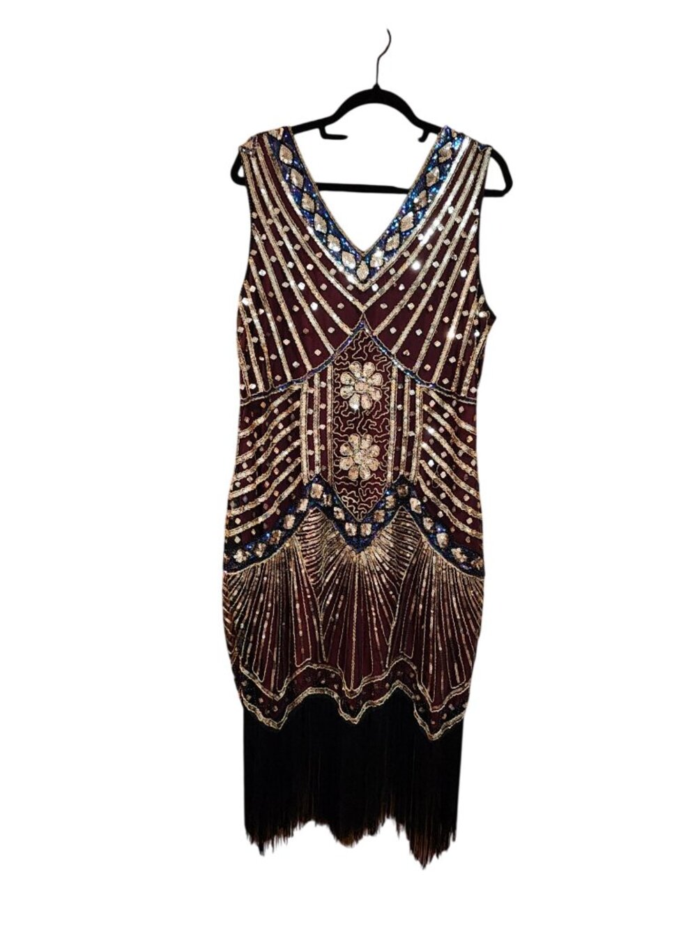 1920s Babeyond Gatsby Dress V Neck Dark Purple & Gold Sequin Womens Size XXL